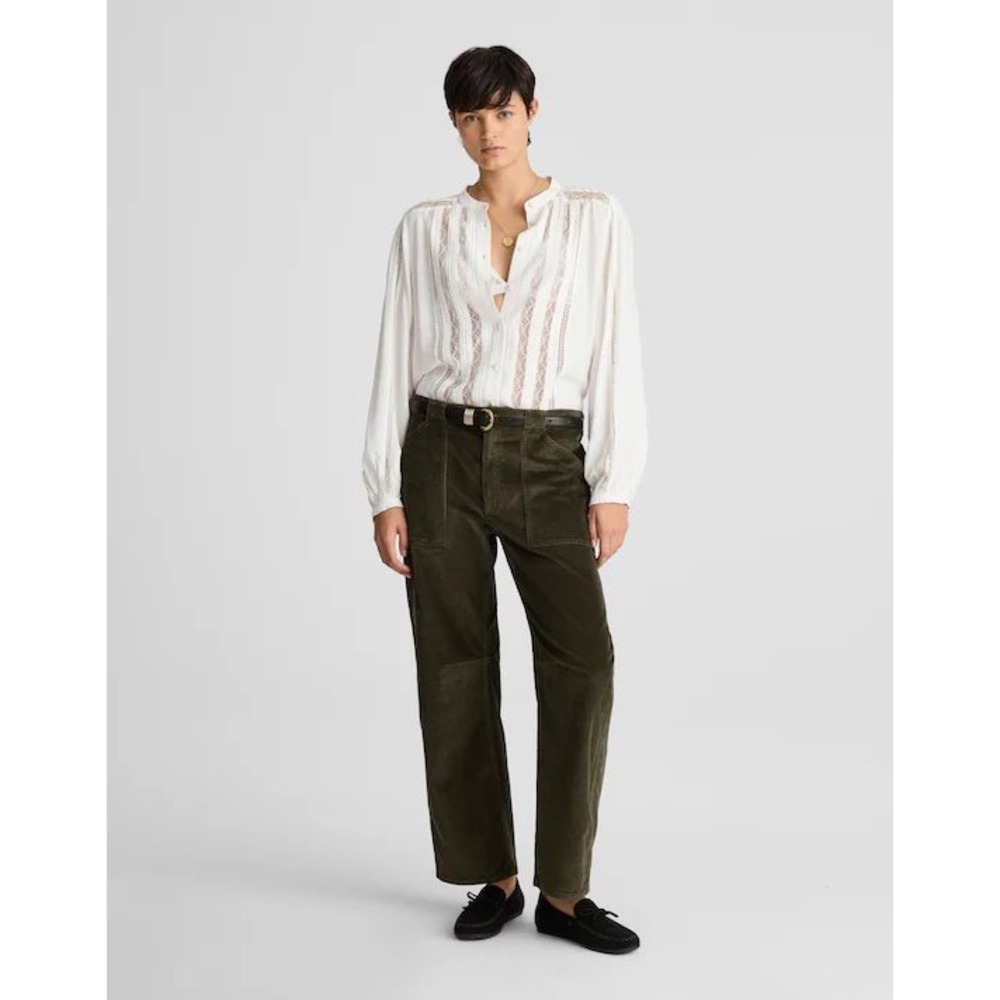 Madewell Darted Barrel-Leg Corduroy Pants Olive Green Size 6 28 NY255 NEW